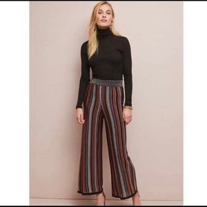 LAIA Anthropologie knit wide leg cropped pant vertical metallic stripe size L